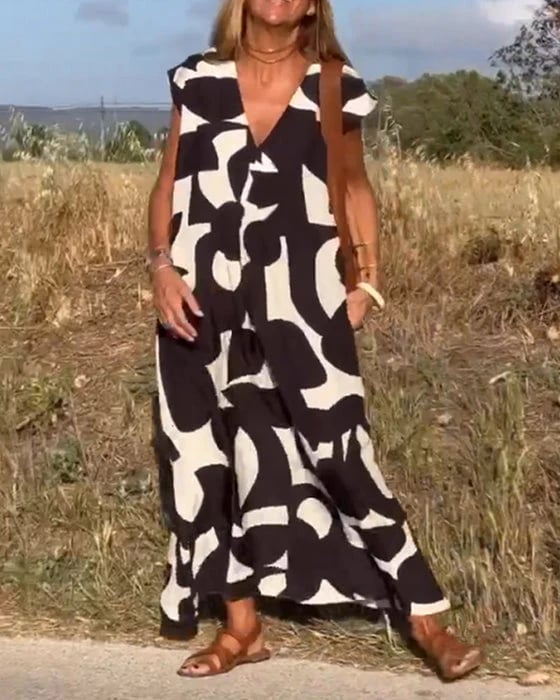 Philipha | V-Ausschnitt bedrucktes ärmelloses Kleid