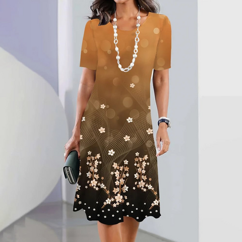 Santos | Damen elegantes Blumenprint-Kleid mit Rundhalsausschnitt