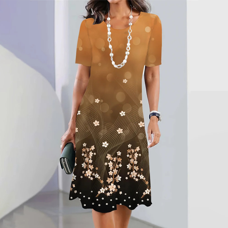 Santos | Damen elegantes Blumenprint-Kleid mit Rundhalsausschnitt
