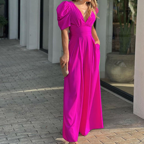 Leo | Jumpsuits mit tiefem V-Ausschnitt und weitem Bein für Damen
