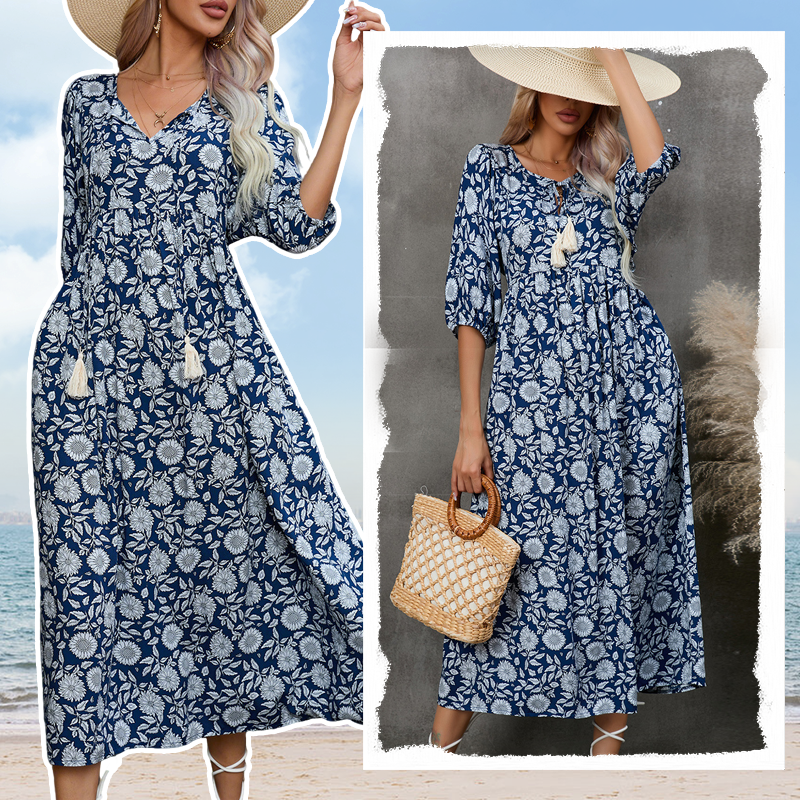 Maliah | Elegantes V-Ausschnitt-Langkleid mit Blumenprint für Damen
