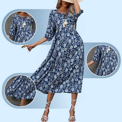 Maliah | Elegantes V-Ausschnitt-Langkleid mit Blumenprint für Damen