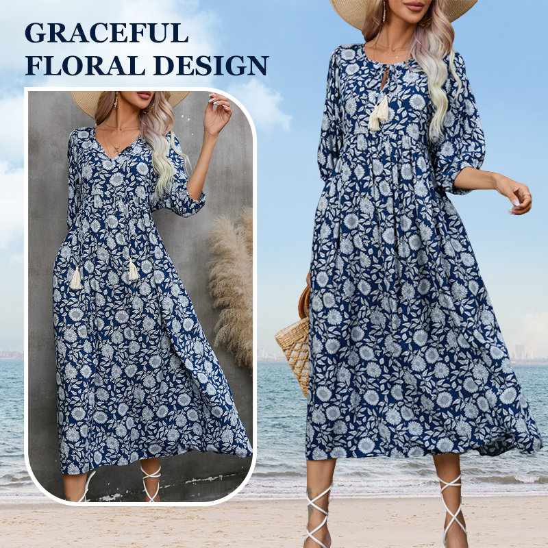 Maliah | Elegantes V-Ausschnitt-Langkleid mit Blumenprint für Damen