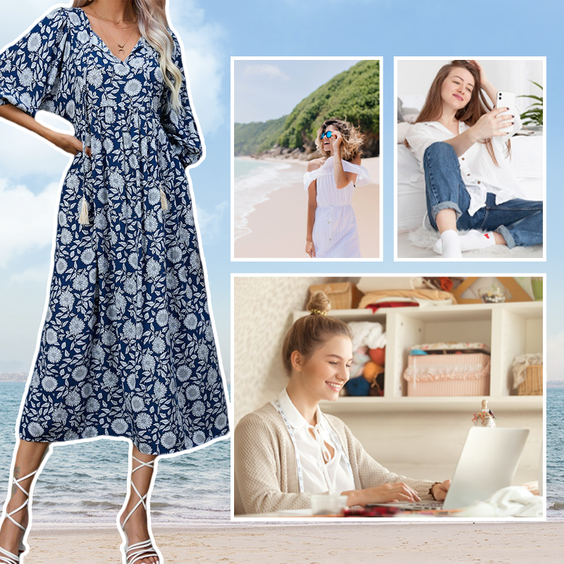 Maliah | Elegantes V-Ausschnitt-Langkleid mit Blumenprint für Damen