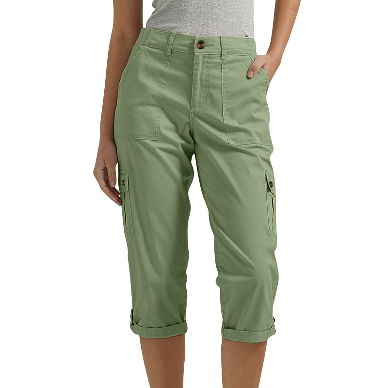 Sue | Capri Cargohose mit Taille und Falten unten und mehreren Taschen