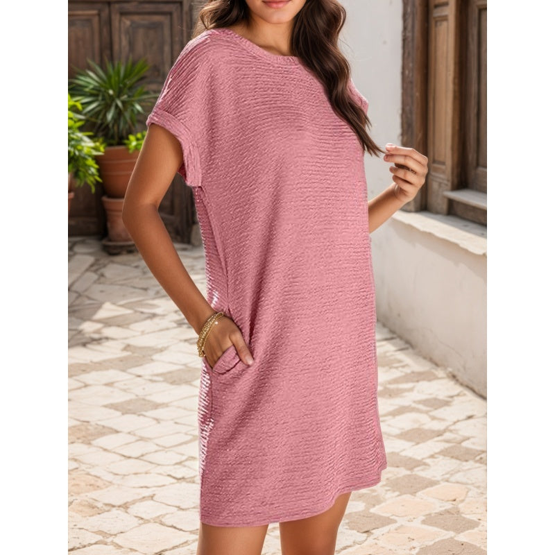 Besty | Damen lässiges Kleid mit Rollärmeln und Taschen