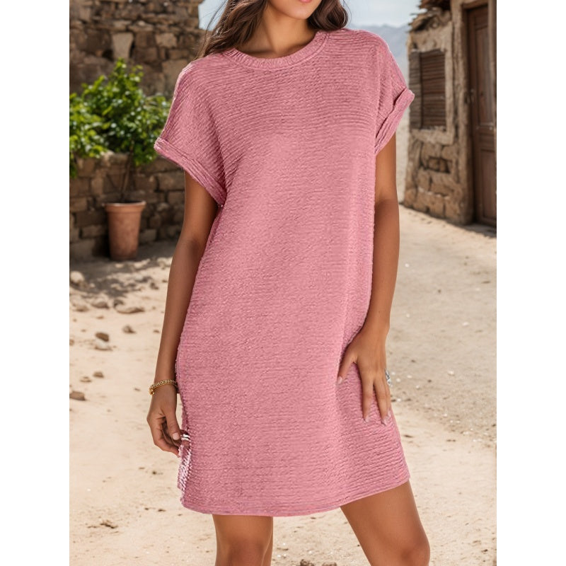 Besty | Damen lässiges Kleid mit Rollärmeln und Taschen