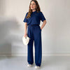 Rose | Lässiges Set aus Oberteil mit Rundhalsausschnitt und Hose mit Kordelzug