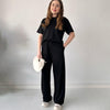 Rose | Lässiges Set aus Oberteil mit Rundhalsausschnitt und Hose mit Kordelzug