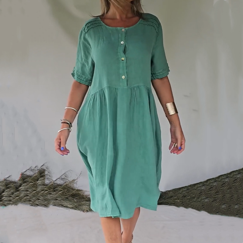 Ariyah | Kurzärmliges Hemdkleid aus Baumwollleinen im Retro-Stil