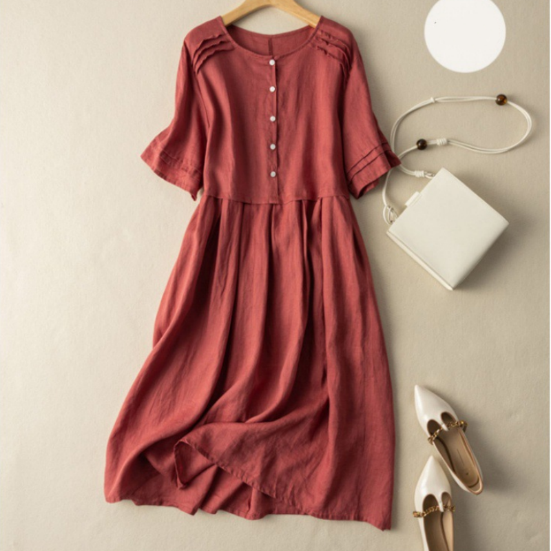 Ariyah | Kurzärmliges Hemdkleid aus Baumwollleinen im Retro-Stil