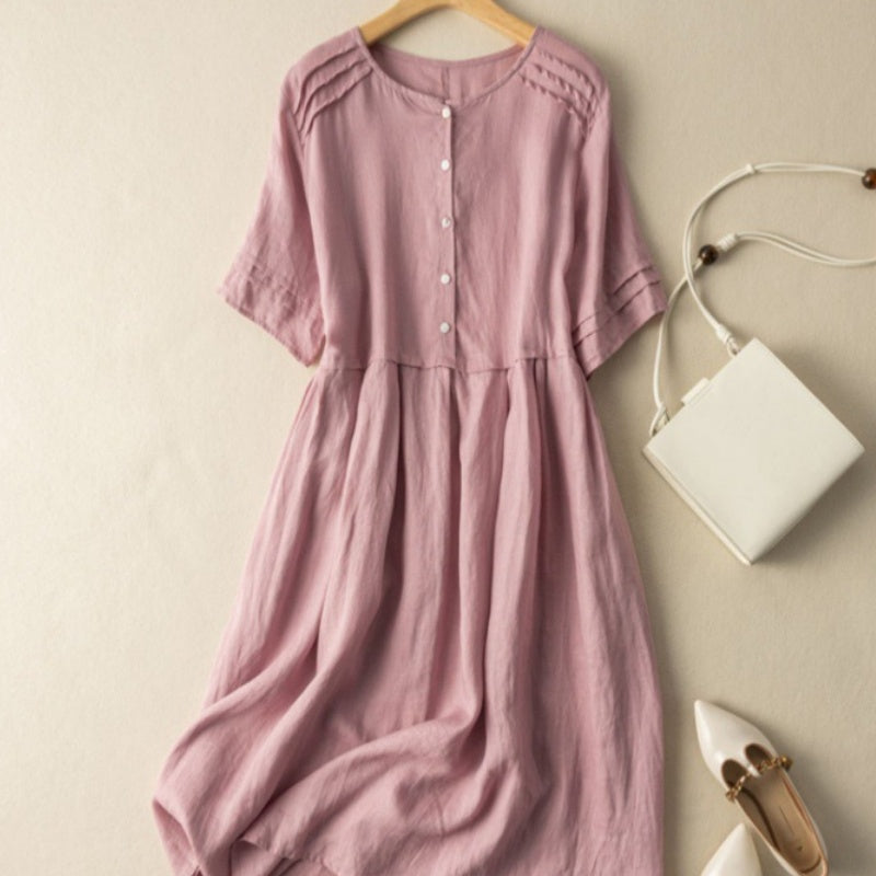 Ariyah | Kurzärmliges Hemdkleid aus Baumwollleinen im Retro-Stil