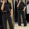Hayden | Damen funkelnde Strass gestreiftes zweiteiliges Set