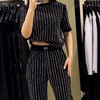 Hayden | Damen funkelnde Strass gestreiftes zweiteiliges Set