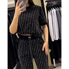 Hayden | Damen funkelnde Strass gestreiftes zweiteiliges Set