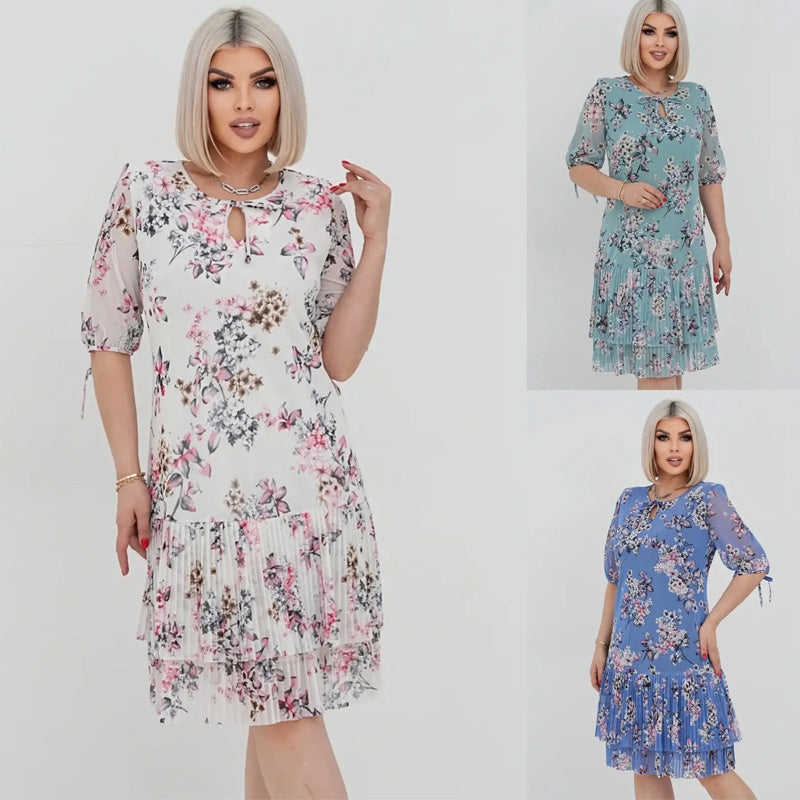 Rylie | Elegantes Chiffon-Langkleid mit Plisseé und kurzen Ärmeln