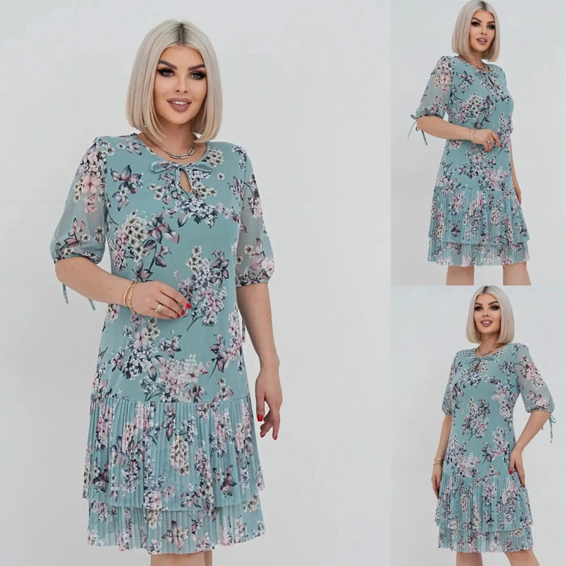 Rylie | Elegantes Chiffon-Langkleid mit Plisseé und kurzen Ärmeln