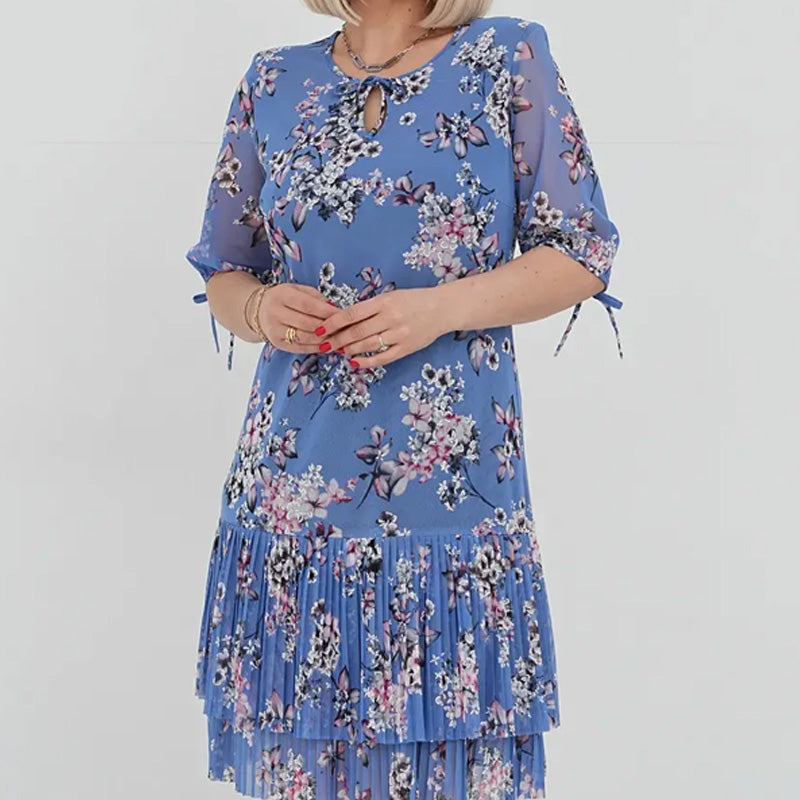 Rylie | Elegantes Chiffon-Langkleid mit Plisseé und kurzen Ärmeln