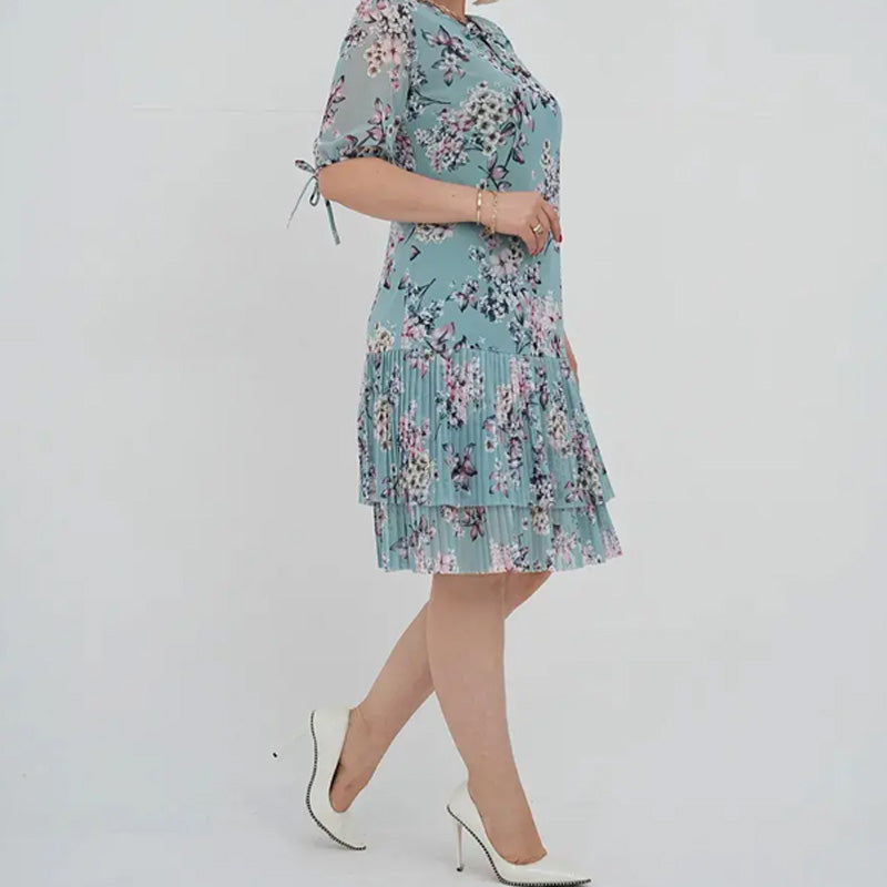 Rylie | Elegantes Chiffon-Langkleid mit Plisseé und kurzen Ärmeln