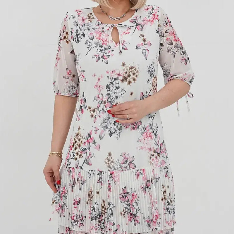 Rylie | Elegantes Chiffon-Langkleid mit Plisseé und kurzen Ärmeln