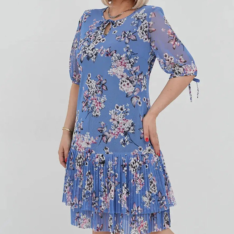 Rylie | Elegantes Chiffon-Langkleid mit Plisseé und kurzen Ärmeln