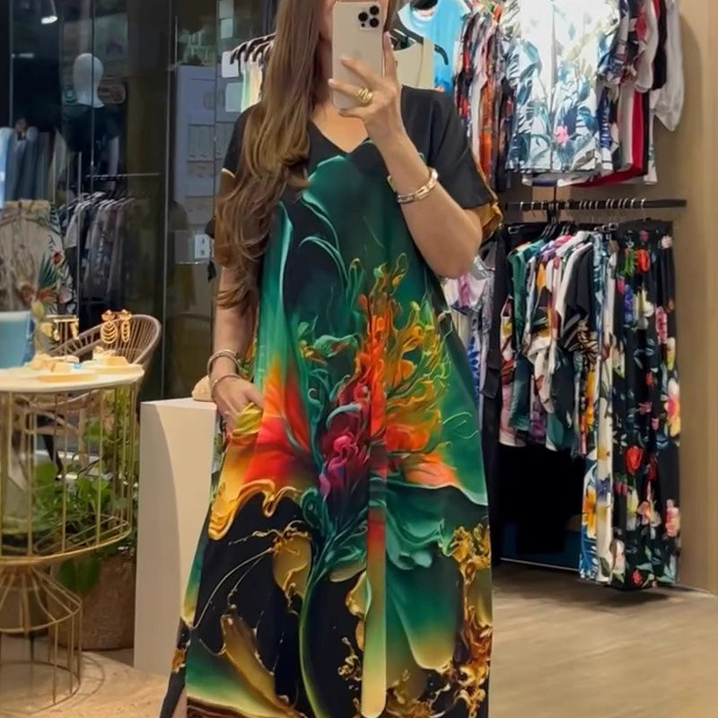Leanna | Kurzärmeliges bedrucktes Kleid