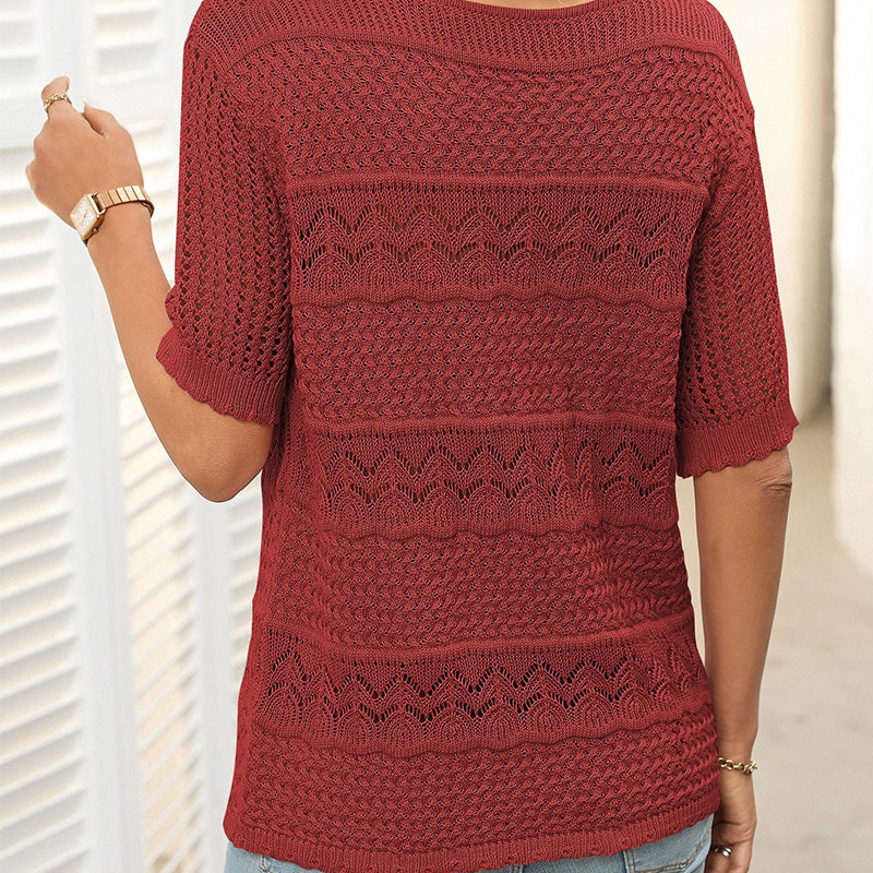 Sybil | Damen-Rundhals-Pullover mit kurzen Ärmeln und Ausschnitt