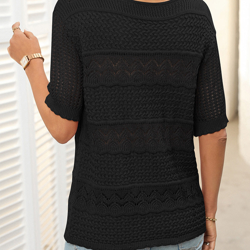 Sybil | Damen-Rundhals-Pullover mit kurzen Ärmeln und Ausschnitt