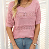 Sybil | Damen-Rundhals-Pullover mit kurzen Ärmeln und Ausschnitt