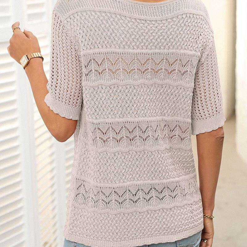 Sybil | Damen-Rundhals-Pullover mit kurzen Ärmeln und Ausschnitt