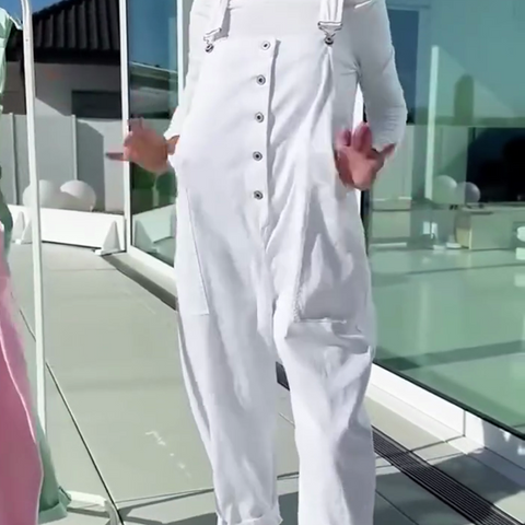 Rosie | Süßer, lässiger, einfarbiger Jumpsuit für Damen mit verstellbaren Trägern