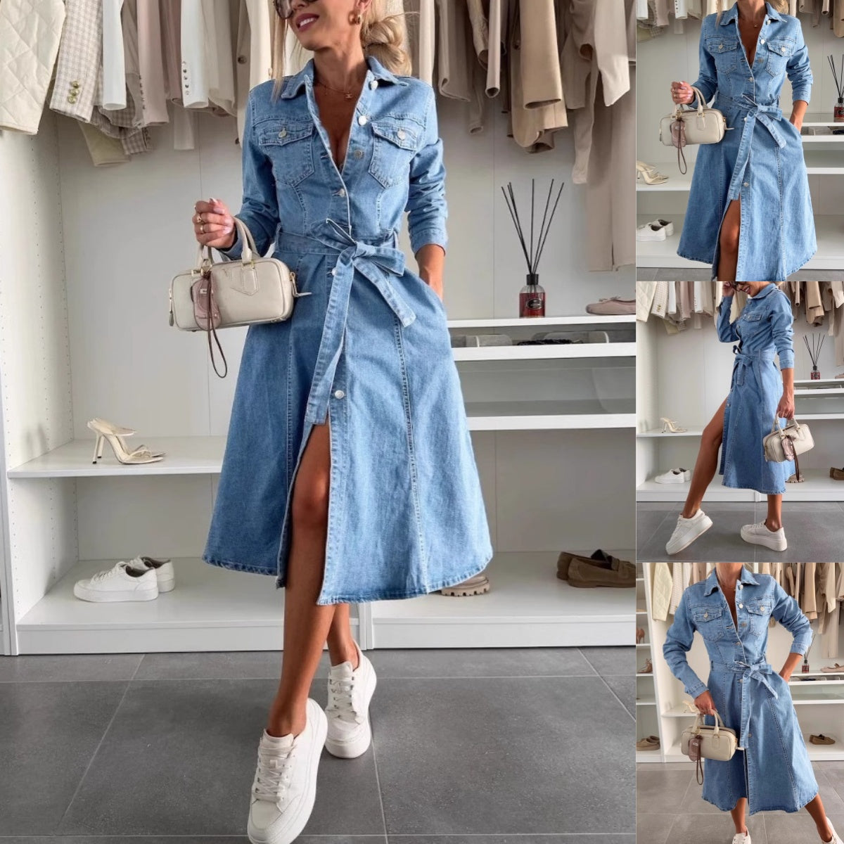 Zayne | Damen-Jeanskleid mit Knopfleiste und langen Ärmeln