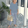 Jean |  Ensemble mit gemusterten Hosen und hochgeschlossenem Top