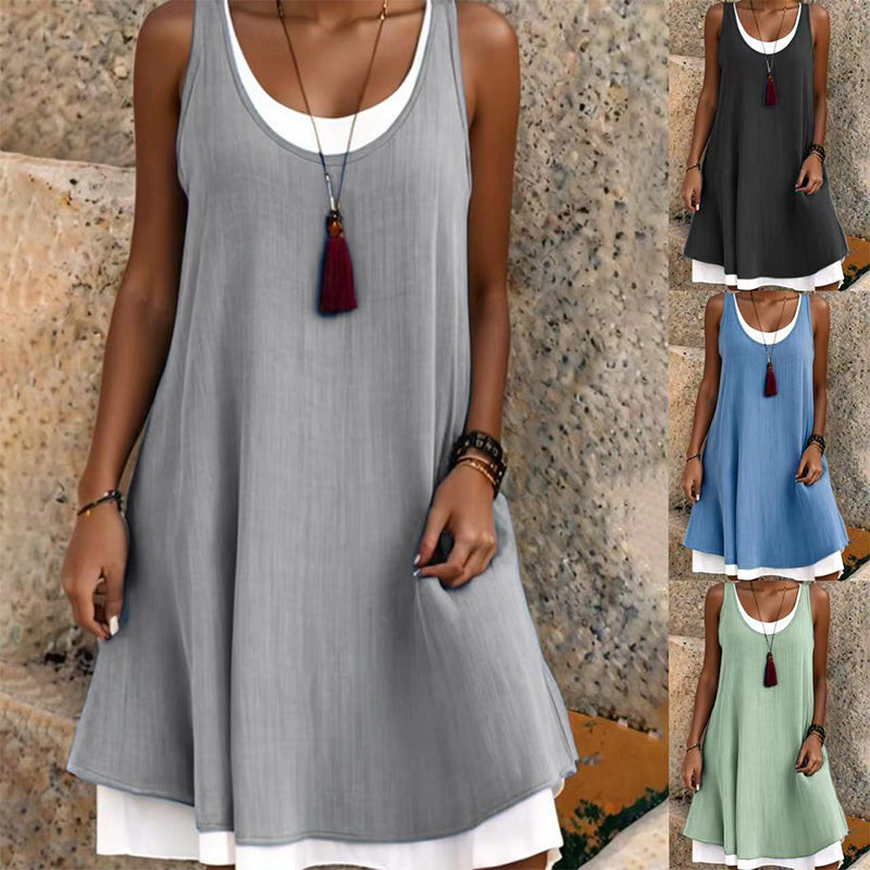 Fretel | Damen lässiges ärmelloses Fake-Zweiteiler-Tanktop für den Alltag
