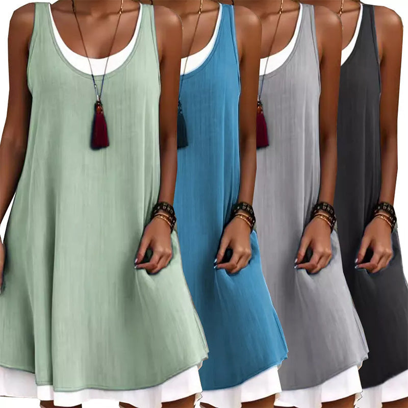 Fretel | Damen lässiges ärmelloses Fake-Zweiteiler-Tanktop für den Alltag