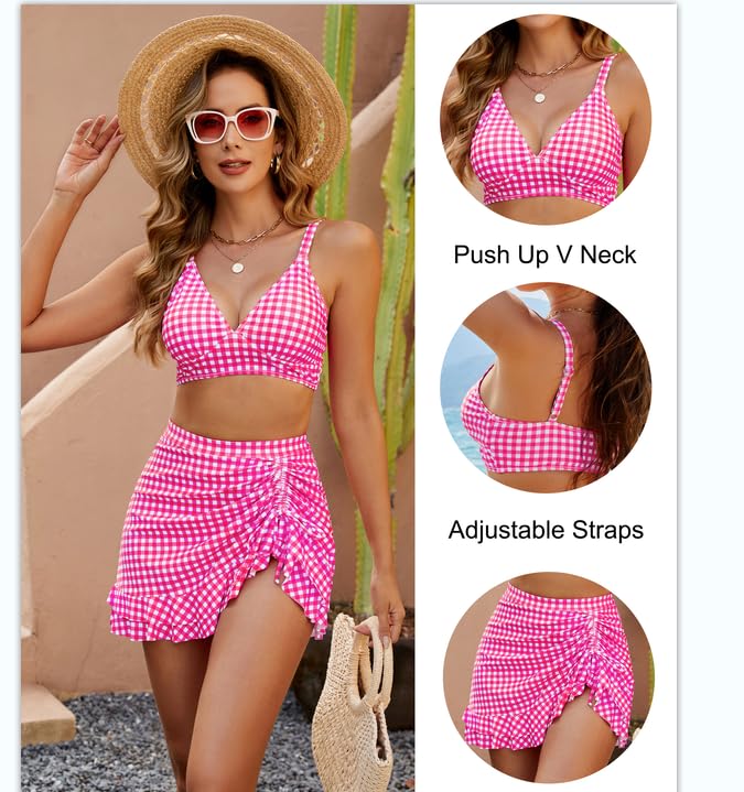 Gianna | Hoch taillierter Damen-Bikini-Set mit Bauchkontrolle Gingham