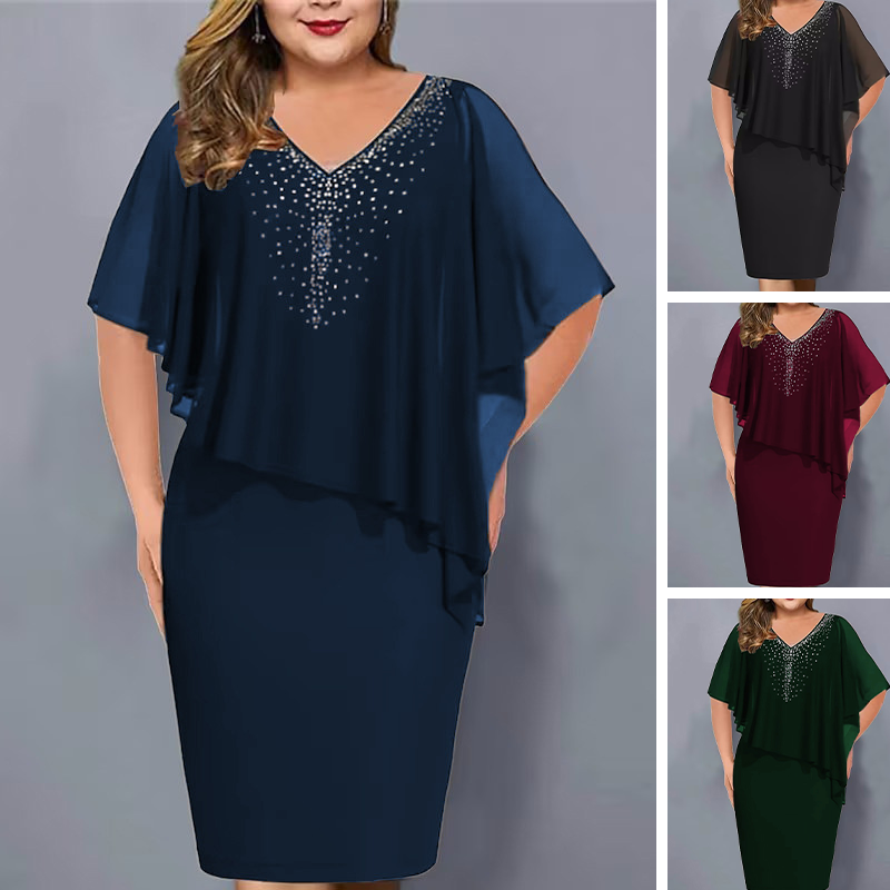 Mana | Strass-Cape-Kleid mit V-Ausschnitt und Chiffon-Überzug