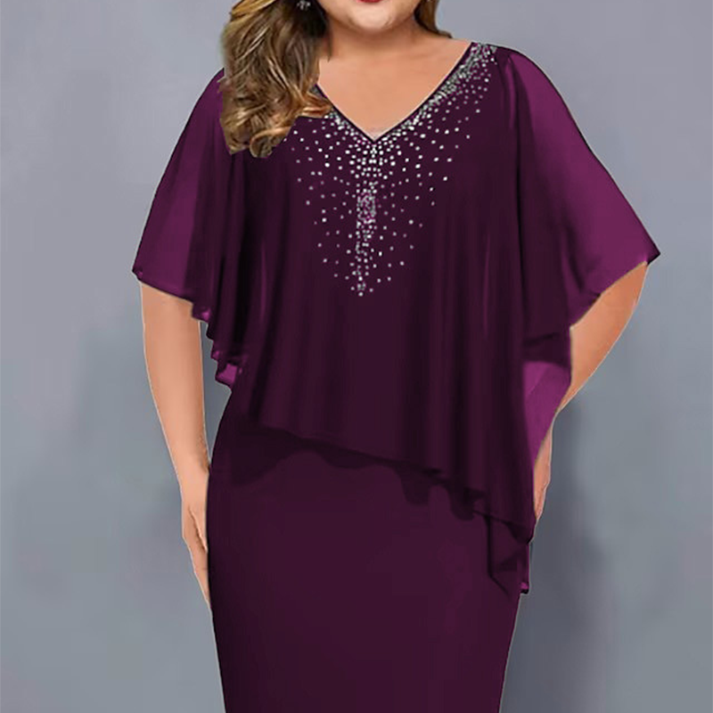 Mana | Strass-Cape-Kleid mit V-Ausschnitt und Chiffon-Überzug