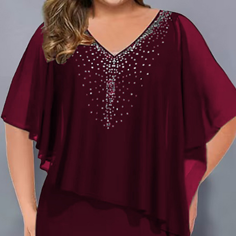 Mana | Strass-Cape-Kleid mit V-Ausschnitt und Chiffon-Überzug