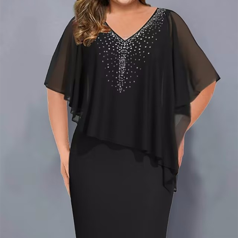 Mana | Strass-Cape-Kleid mit V-Ausschnitt und Chiffon-Überzug