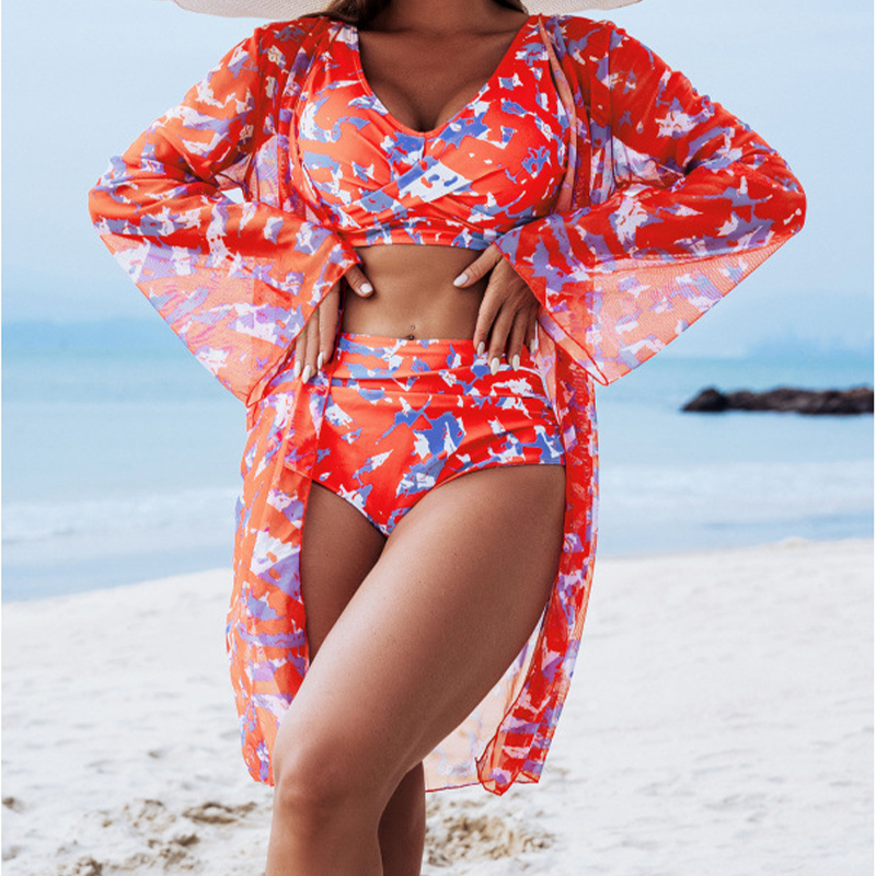 Emmett | Damen 3-teiliger Bikini-Set mit Cover-Up-Oberteil