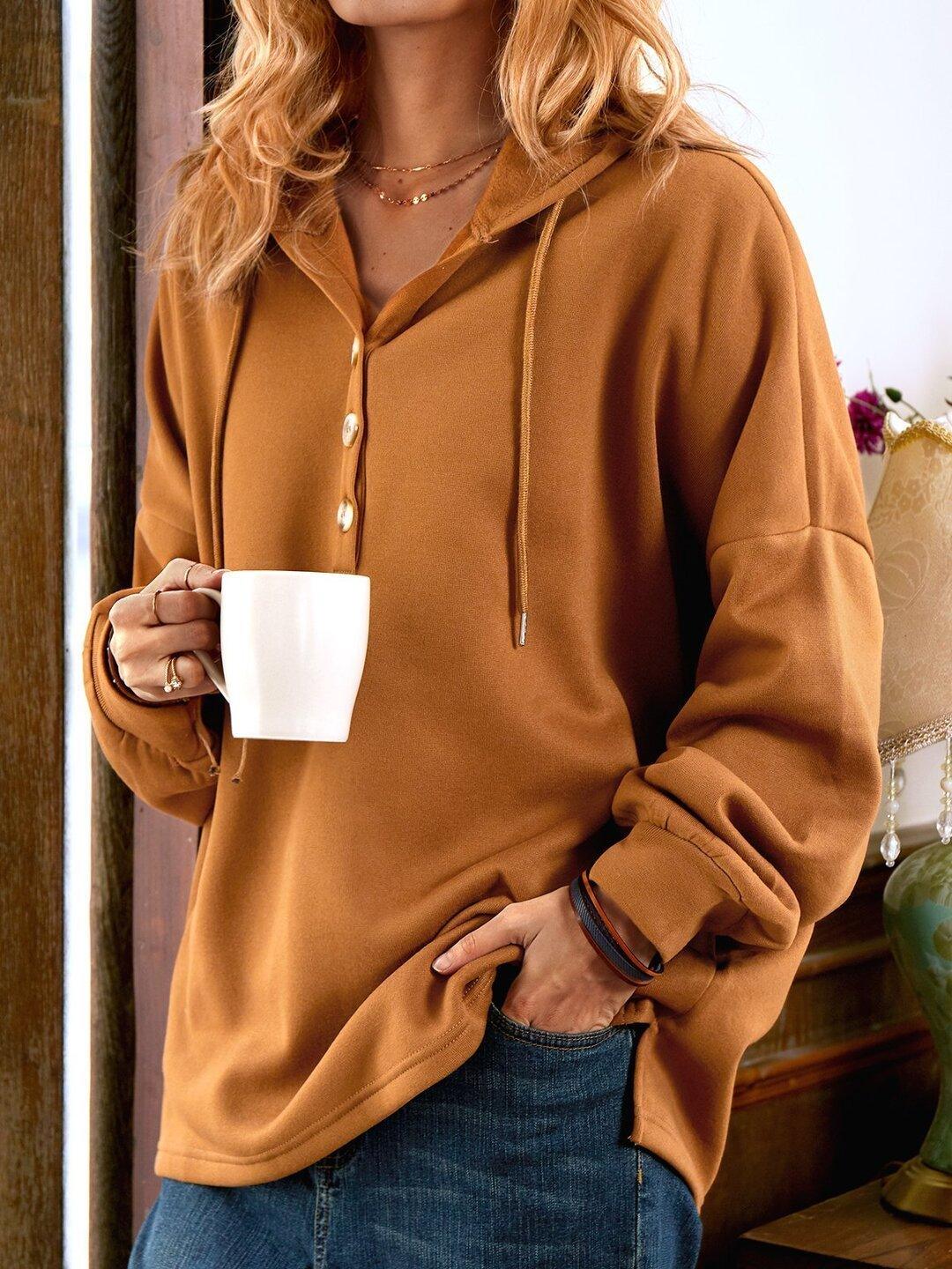 Leona | Bequemer Langarm-Hoodie mit Knopfdetails